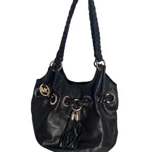 Michael Michael Kors Braided Astor Grommet Large Shoulder Tote Black Leather